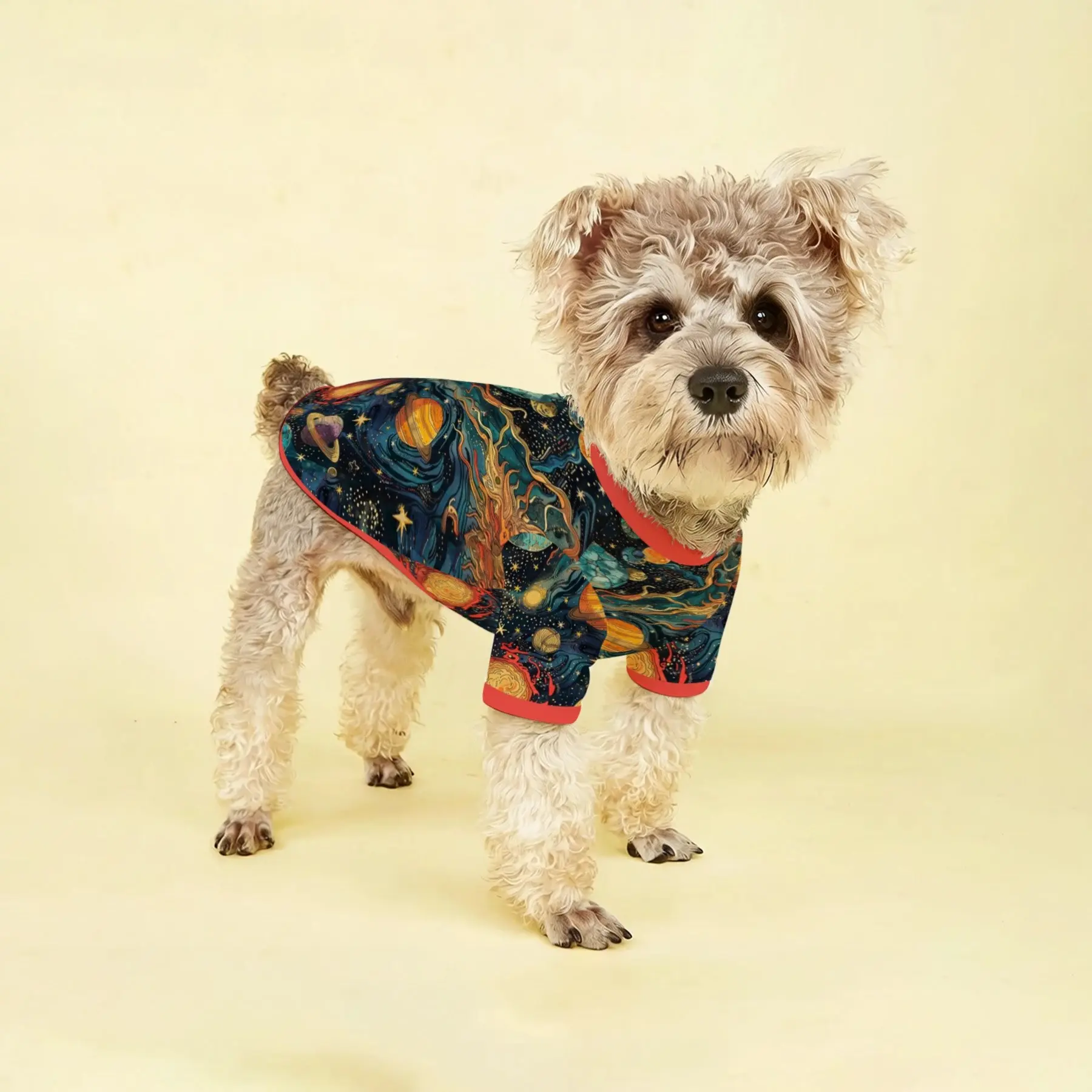 Pet Clothes for Dogs & Cats, Hand-Drawn Planet Print Short Sleeve T-Shirt, Soft Breathable Lightweight, Ideal for Daily Casual Wear