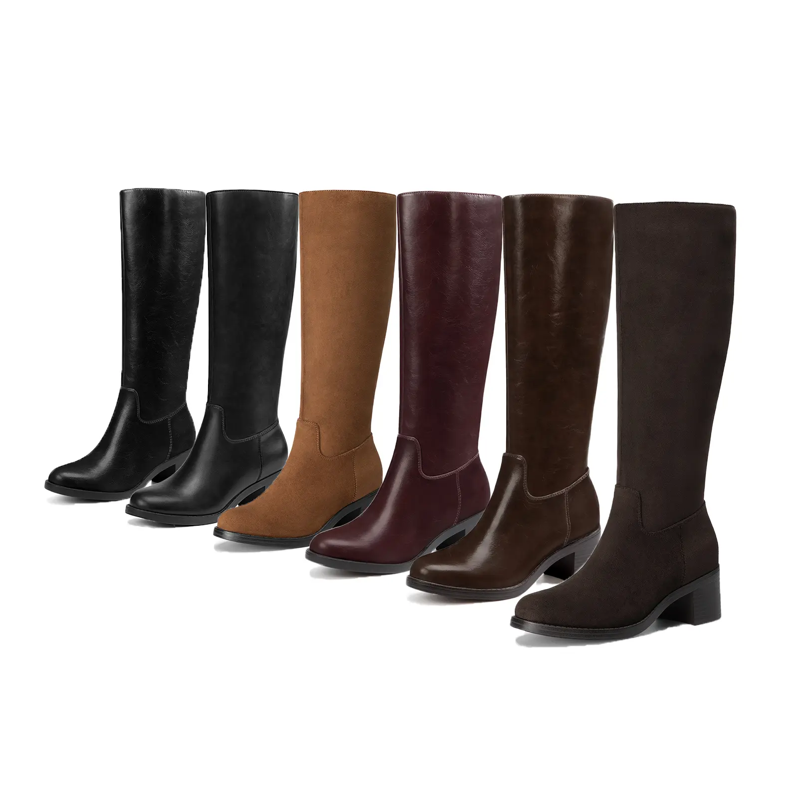 Athlefit Women's Knee High Boots Chunky Block Heel Square Toe Fashion Tall Long Boots with Side Zipper