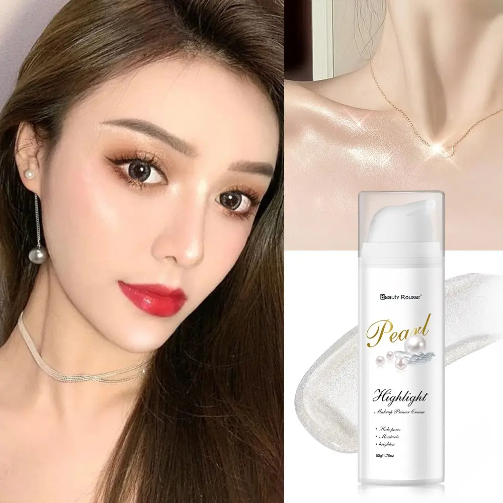 Pearl Highlighter Primer Cream, Hydrating Illuminating Primer, Smooths Fine Lines, Fills Pores, Moisturizing Hyaluronic Acid, Suitable for All Skin Types, 50g/1.76oz