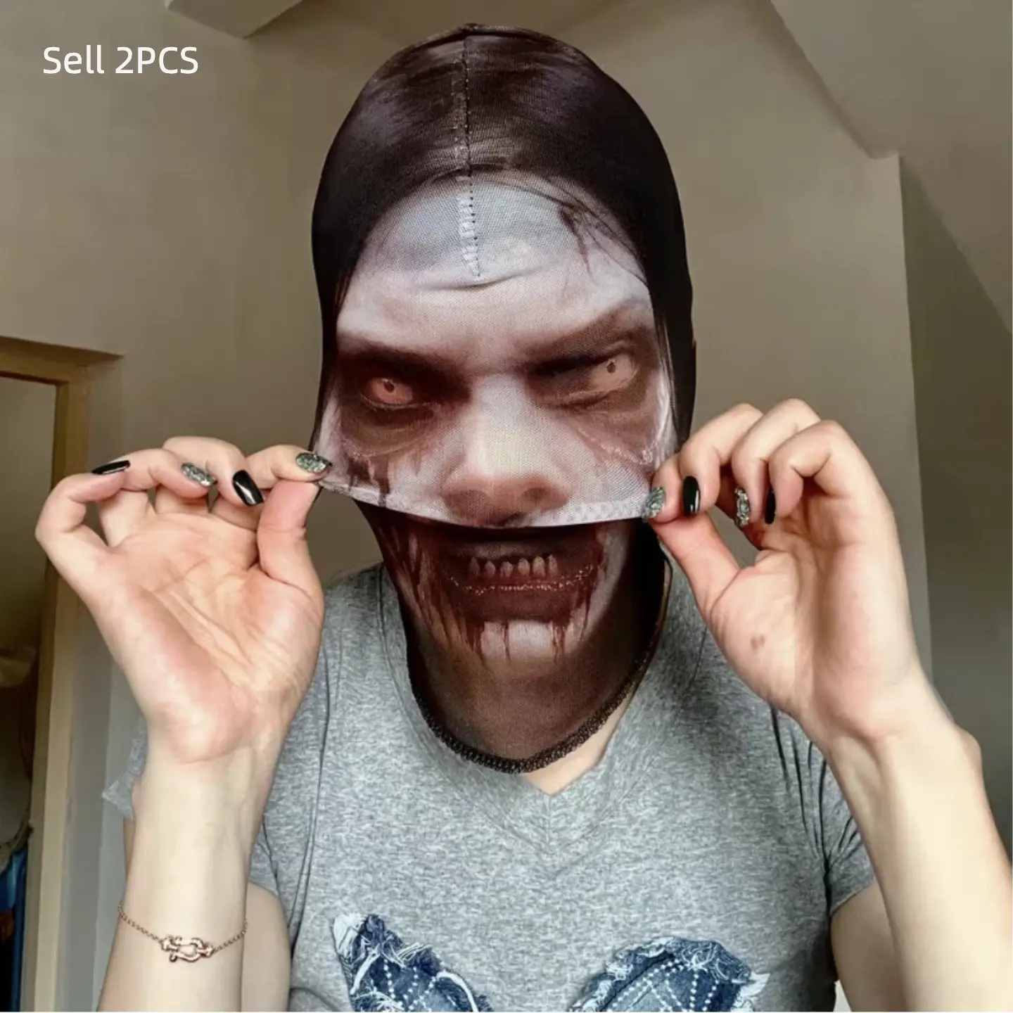 2pcs Halloween Zombie Full Face Mask, Stretch Durable Horror Costume Mask for Cosplay, Haunted House, Halloween Party & Spooky Dress-Up, halloween decoration，party supplies