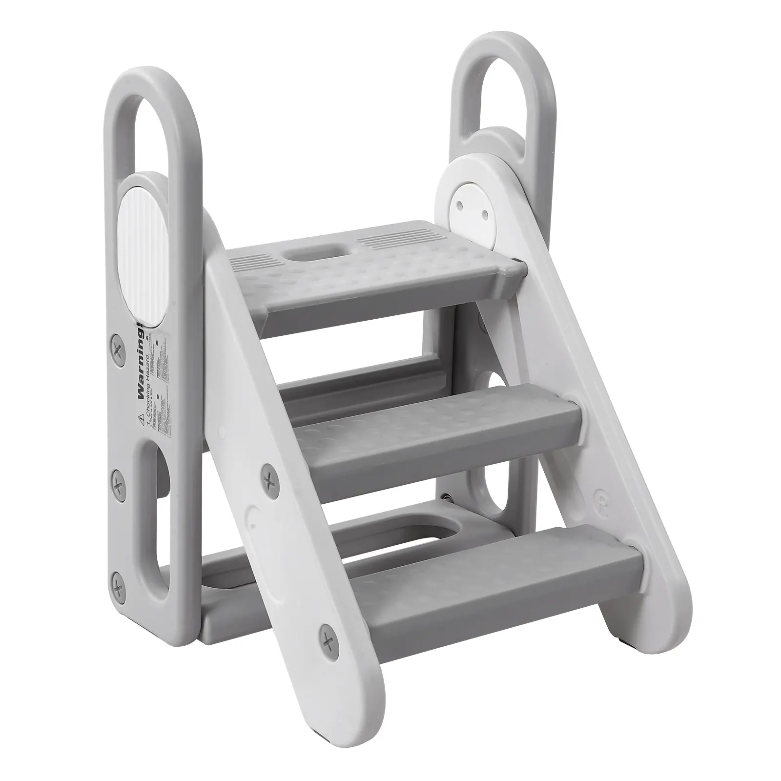 oldable 3-Step Step Stool with Handles, Height Adjustable Non-Slip Utility Stool for Kitchen Sink & Bathroom, Space-Saving Multi-purpose Stool
