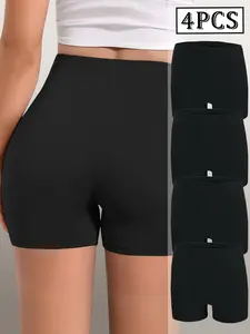 4-Pack Women's High-Waisted Safety Shorts, Breathable Anti-Friction Pockets, Ideal for Daily & Formal Wear, All-Season Underwear