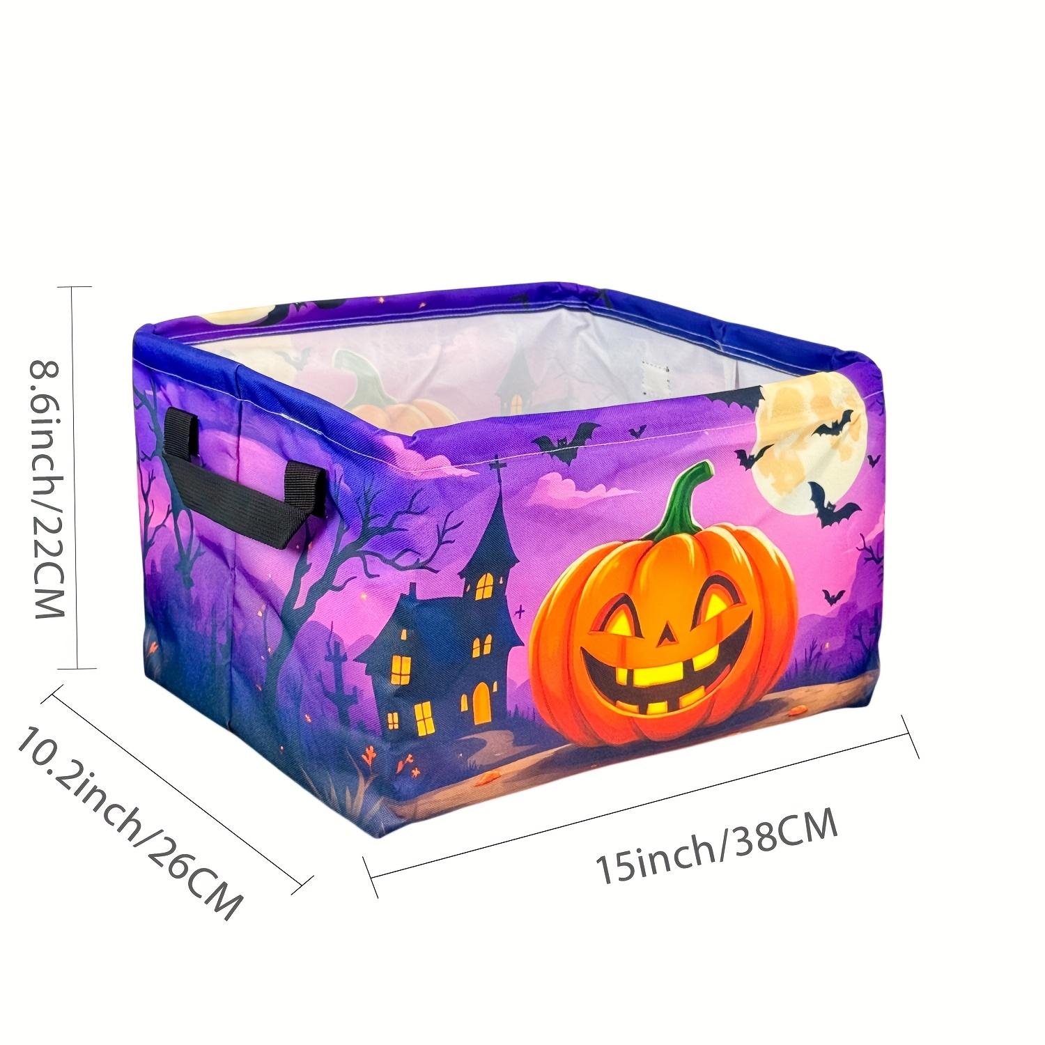 Halloween Pumpkin Design Collapsible Oxford Fabric Hamper, Square Foldable Storage Basket With Handles, Multipurpose Organizer Bin, Gift Basket Teacher Basket Book Basket, Halloween Basket, Fall Basket, Halloween Baskets, Spooky Basket, Laundry Baskets