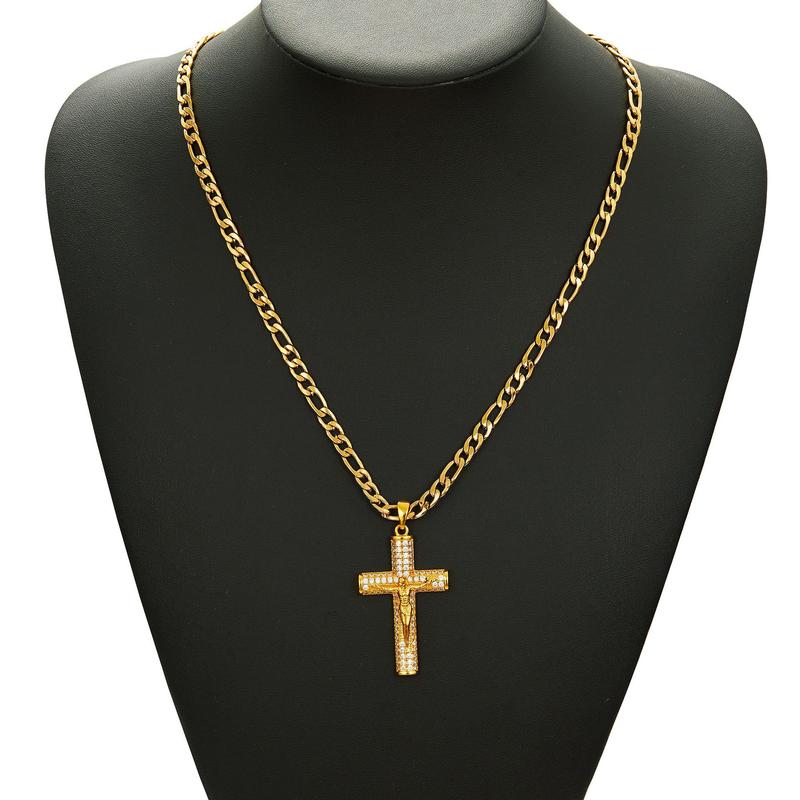 Men'S Hip-Hop Bling Ice Out Jewelry Electroplated Gold With Diamond Cross Jesus Piece Pendant Chain Necklace Rapper Jewelry Men'S Hip-Hop Bling Ice Out Jewelry Electroplated Gold With Diamond Cross Jesus Piece Pendant Chain Necklace Rapper Jewelry