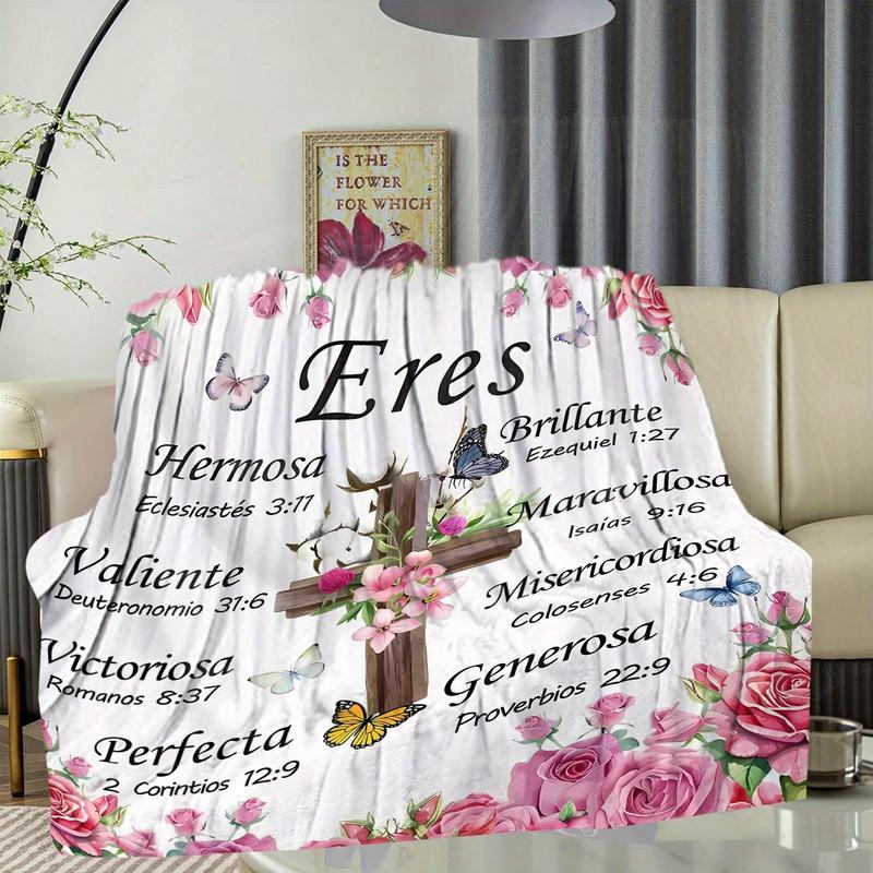 Modern Spanish Floral Print Flannel Throw Blanket - Inspirational Scripture Design, Soft Cozy All-Season Christian Gift for Women, Faith-Based 280GSM Flannel Blanket