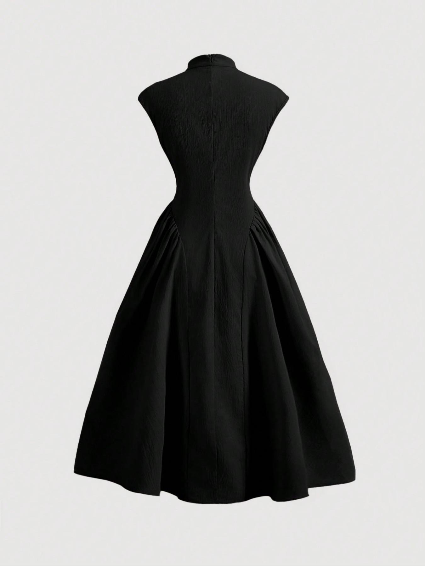 Women's Plain Mandarin Collar A Line Dress, Summer Clothes Women, Elegant Fashion Casual Zipper Back Long Dress for Daily Outdoor Wear, Women Dress for Summer, Casual Elegance Chic