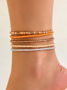 5Pcs/Set Boho Chic Beaded Colorful Layered Anklet Foot Jewelry for Women & Girls, Teenage Girl Jewellery Accessories, Gifts for Girlfriend, Fashion Decoration Jewelry, Trendy Jewelry for Party, Beach and Daily Wear