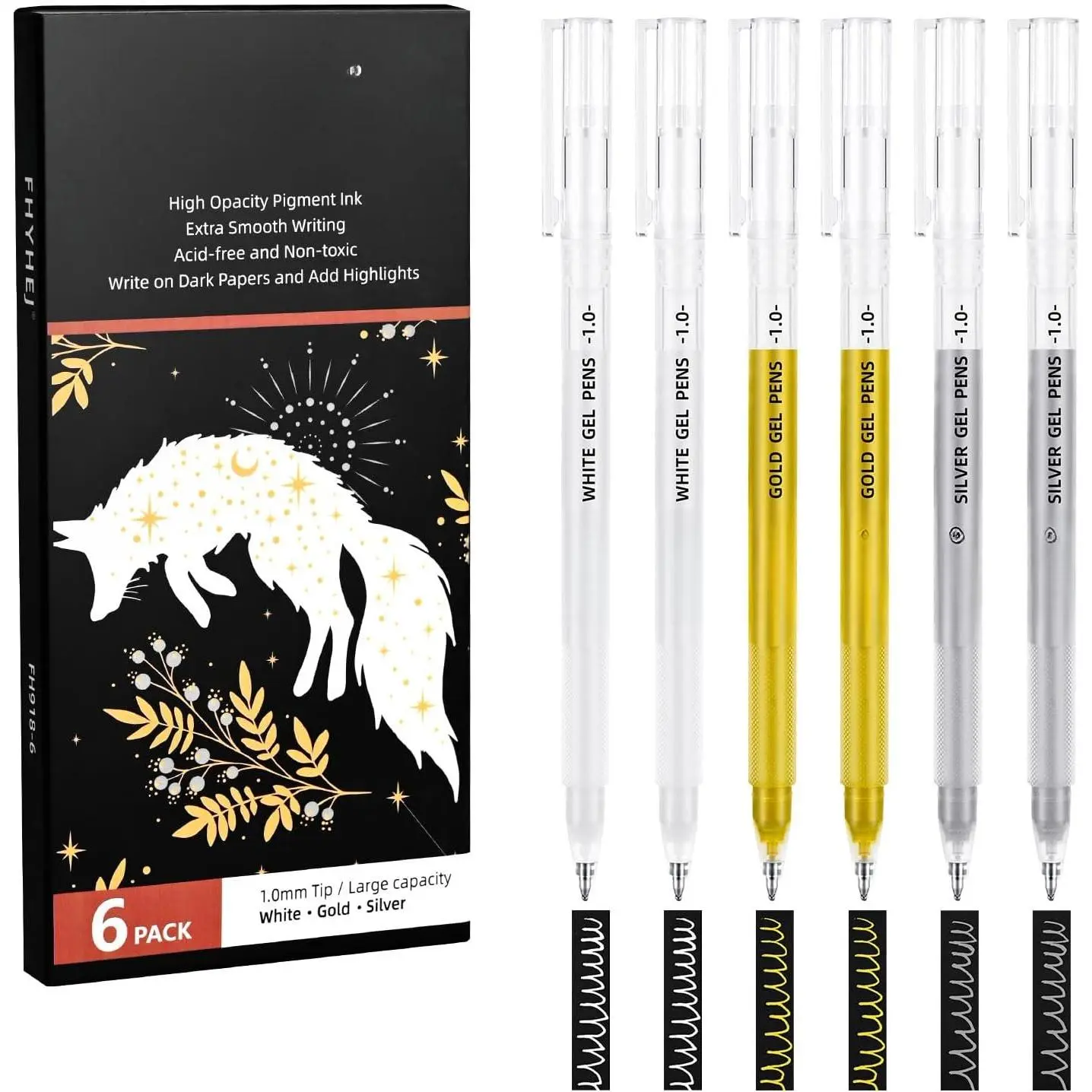 6 Pack   White Gel Pens, 1mm Fine Point for Black Paper