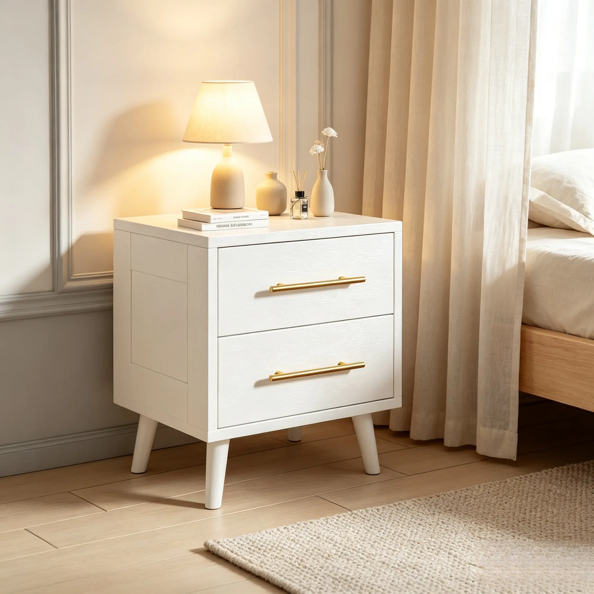 Bedside Table, Christmas Decor Side Table for Bedroom with 2 Drawers