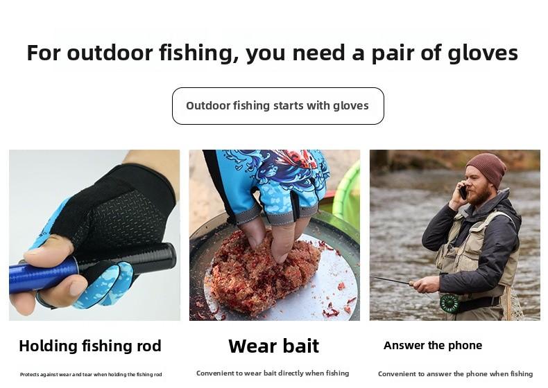 Cycling Lure Fishing Gloves UV Protection Windproof Breathable Cut-Resistant Non-Slip Three-Finger Gloves for Spring Summer Winter Sports Fishing Gear