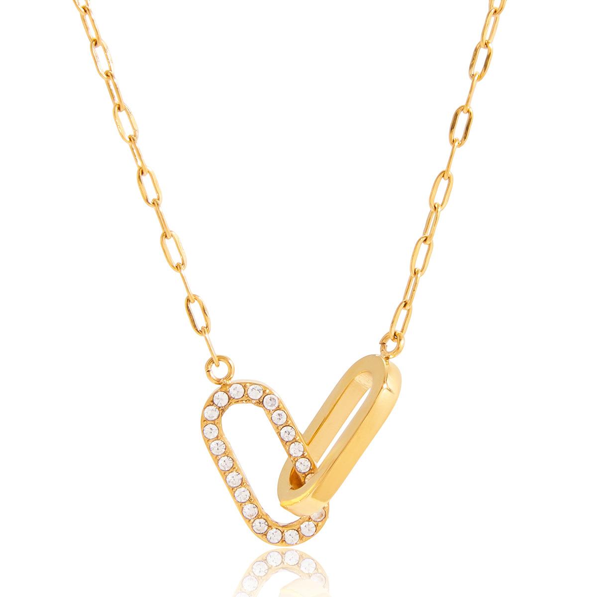 Interlocking Double Ring Geometric Clavicle Necklace 18K Gold Plated Stainless Steel  Luxury Style  Hot Selling for Cross-border