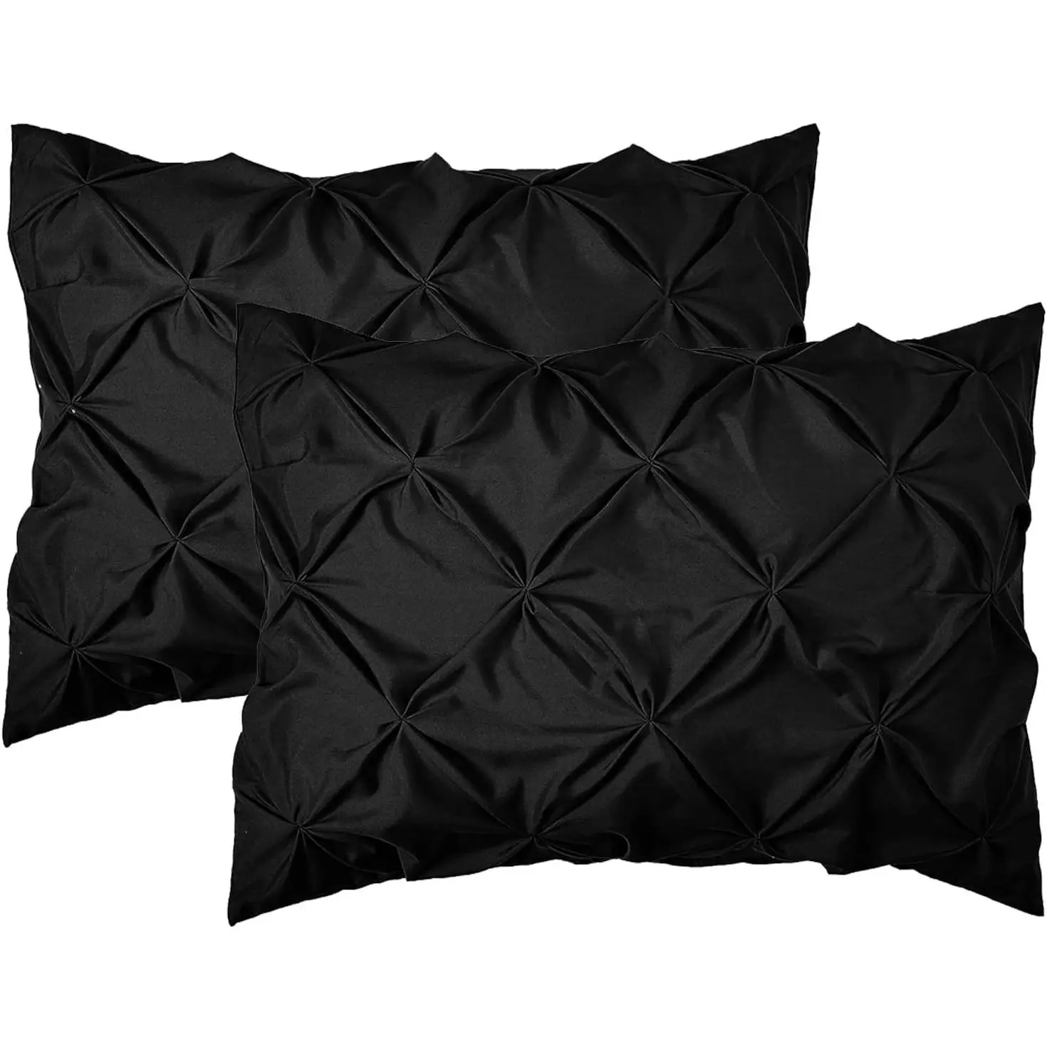 Standard/Queen Pinch Pleat Microfiber Sham 2-Piece Set - 1500 Premium Hotel Quality, Stylish, Easy Care, Wrinkle Resistant, Stain Resistant, Black, 2Pieceset