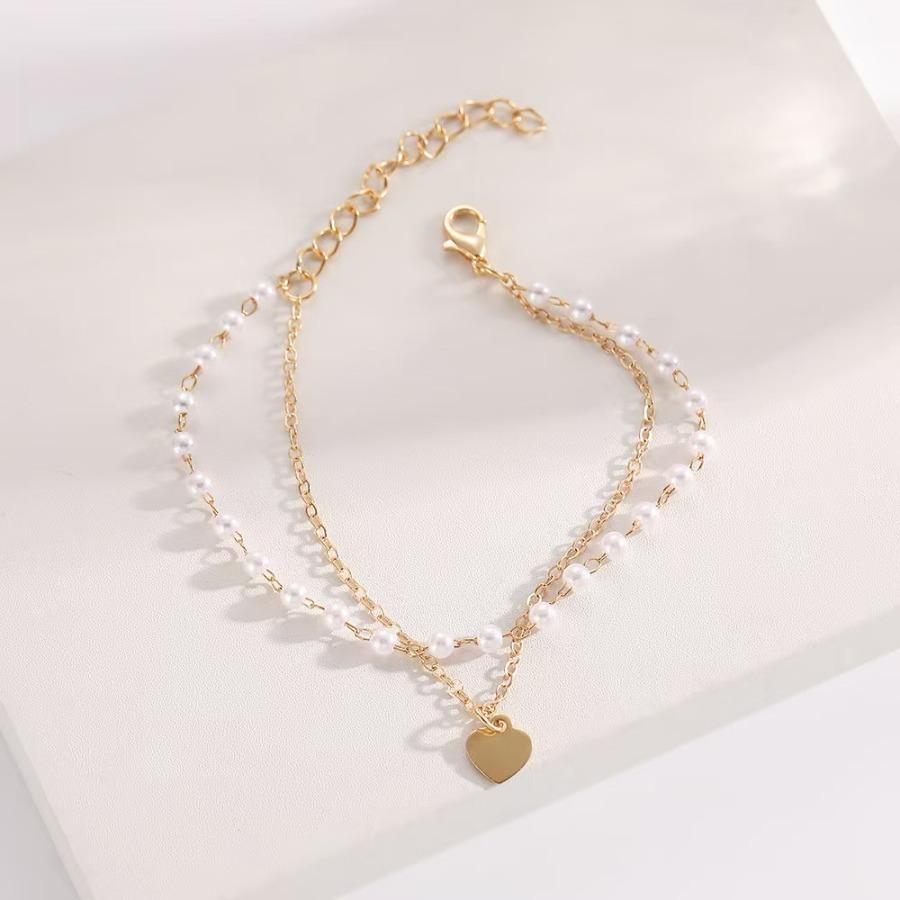Double-layer peach heart pearl bracelet fashionable retro ins style personality design cold wind pearl jewelry