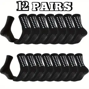 Unisex Professional High-Performance Grip Socks - 6/12 Pairs Anti-Slip Above-the-Ankle Mid-Calf Socks for Football, Running, Hiking