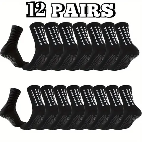 Women's Above Ankle Mid-Calf Anti-Print Grip Socks - Unisex Sports Socks, Cartoon Design, 6 or 12 Pair Pack, Machine Washable, Solid Basic for Football, Running