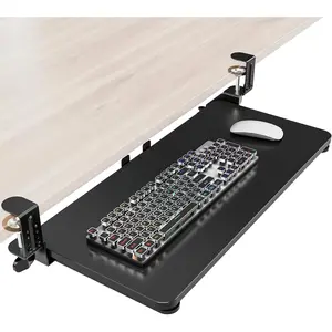 Ergonomic Under Desk Pull Out Keyboard Tray with Adjustable C-clamp, 25.6 (31.5 Including Clamps) x 11.8 Inch Slide Out Computer Keyboard Drawer Mouse Tray, Large Black for Typing