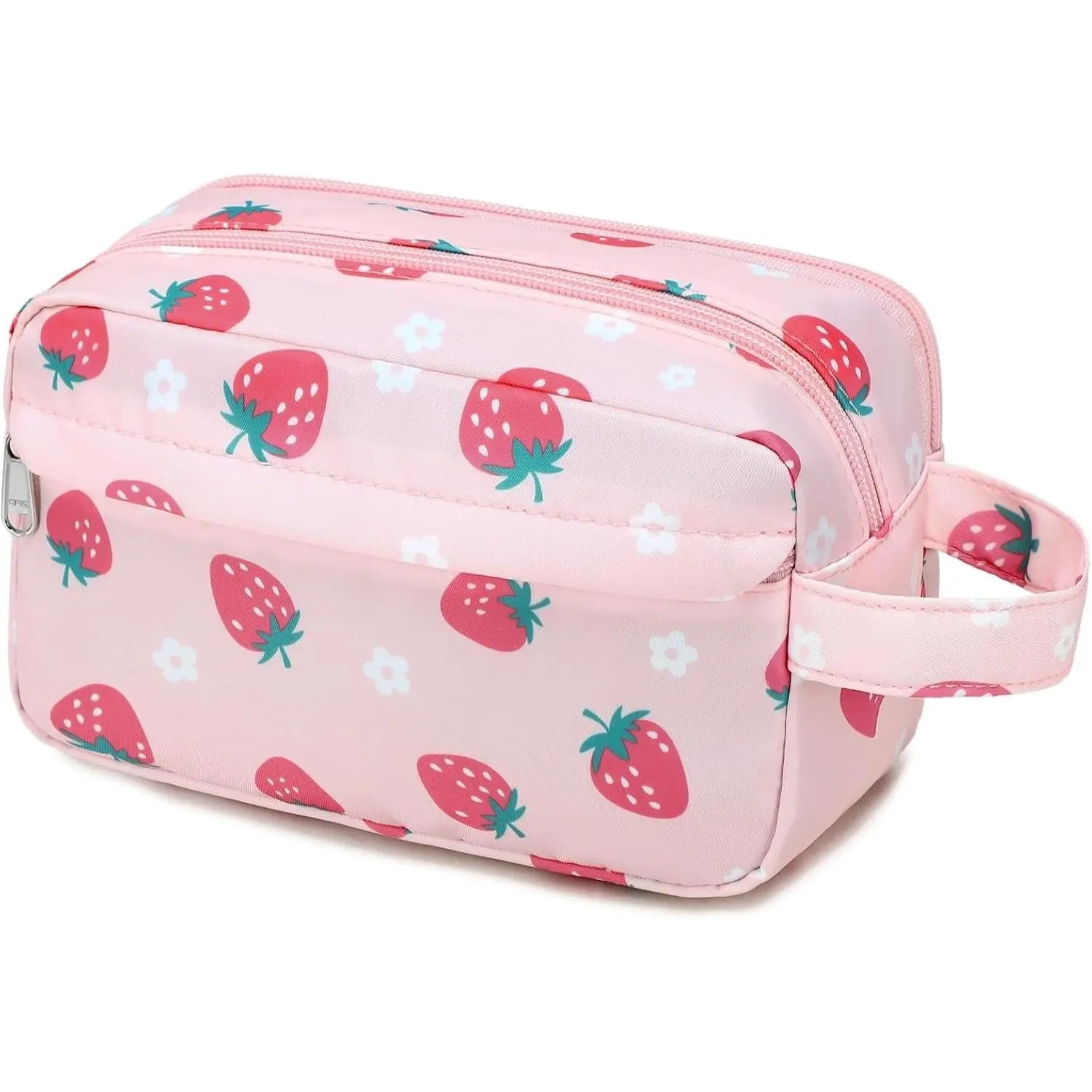 Travel Toiletry Bag for Kids Cute Toiletry Bags for Boys Girls Waterproof for Toiletries Accessories Bathroom Stuff (Pink Strawberry)