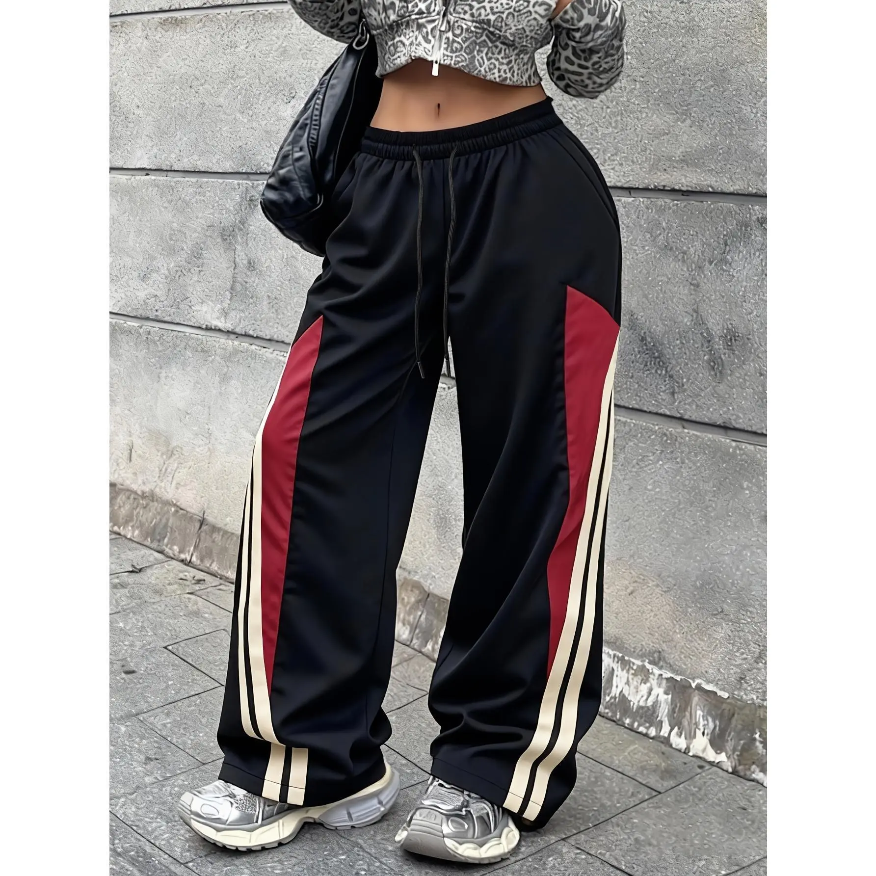 Women's Striped Mid Waist Colorblock Casual Pants - Lightweight Cotton Blend Breathable, All Seasons Daily Wear, Dry Clean & Machine Washable Womenswear Bottoms summervibes, Mid Waist Pants, Dry Clean Pants