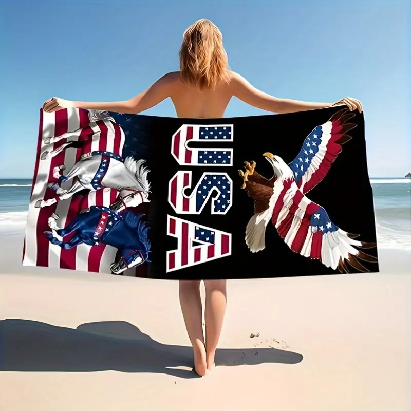 XL Luxury American Flag Patriotic Eagle-Print Bath Towel, Portable Multi-Purpose Printed Quick-Dry Polyester Microfiber Towel for Pool, Travel (Personalized Decorative Hostess Gift Option)