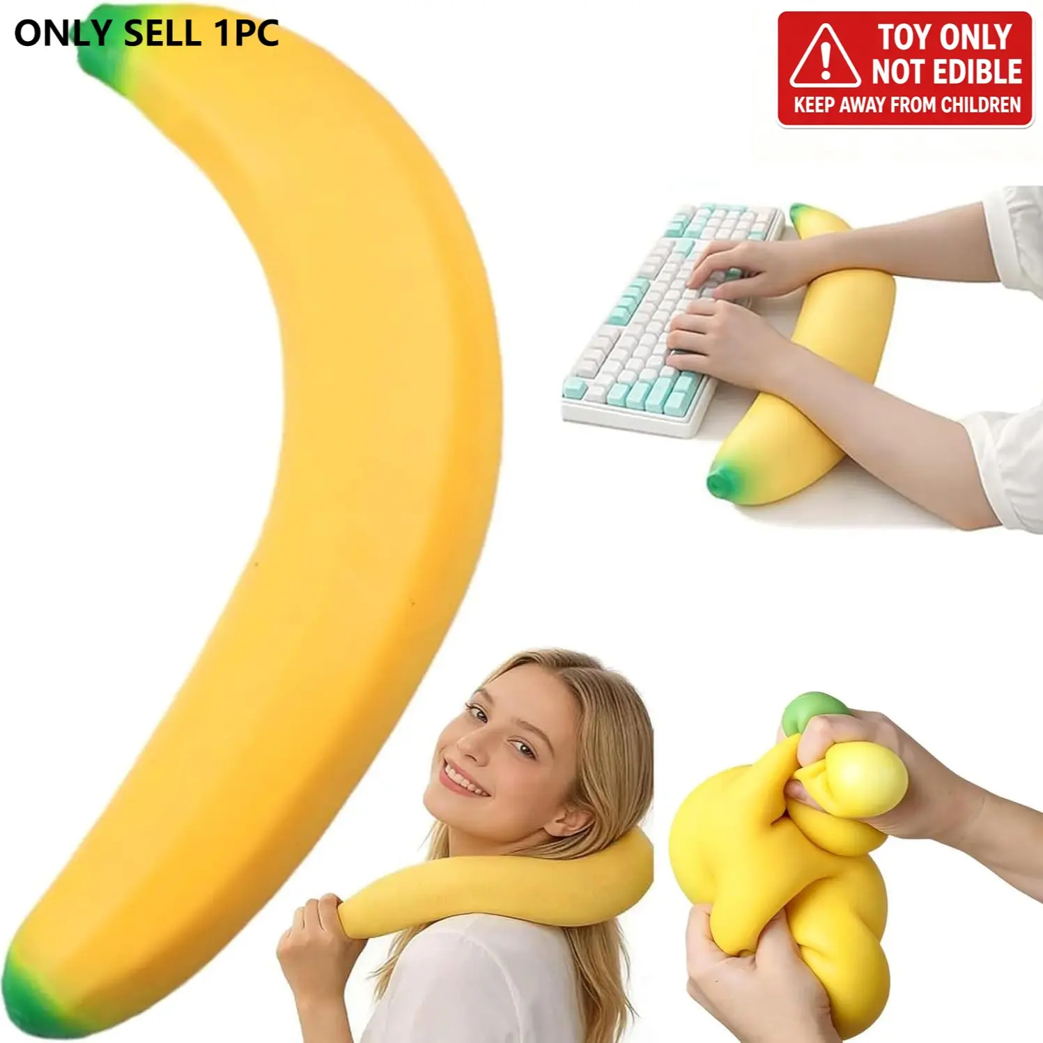 Giant Banana Squishy Toy, Jumbo Squishy Stress Relief for Adults, Durable Tpr Sensory Fidget Toy, Anxiety & Focus Aid, Large, Soft （There is more internal air）