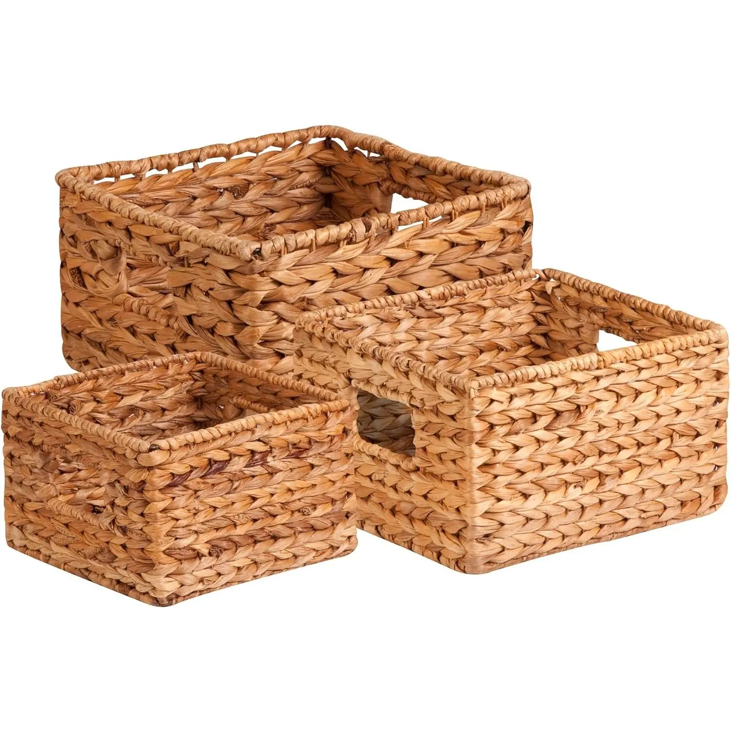 Banana Leaf Storage Baskets –Water Hyacinth Woven Basket, Decorative Baskets for Shelves, Basket for Gifts, Closet, Pantry, and Home Organization, Set of 3, Multi-Size