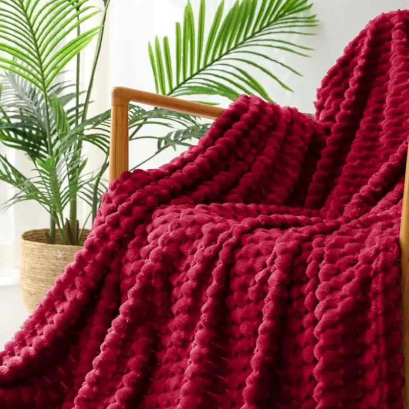 Exclusive Large Plush Blanket, Perfect for Sofa, Wine, Ultra-Soft Fluffy Lightweight Throw, All-Season Comfort, 79x90 Inches
