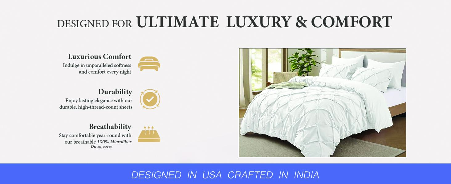 Pleated Pintuck Duvet Cover Set Oversized King 120x98 Inch 100% Microfiber Soft and Breathable 3 Pieces Comforter Cover Zipper Closure & Corner Ties Silver Grey