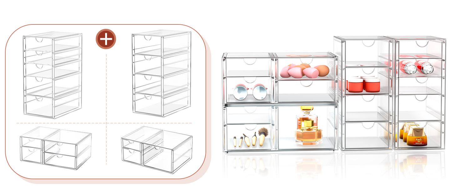 Makeup Organizer, 30 Drawers Acrylic Clear Drawer Organizer, Clear Makeup Organizer, Plastic Storage Drawers for Vanity, Bathroom, Closet, Desk