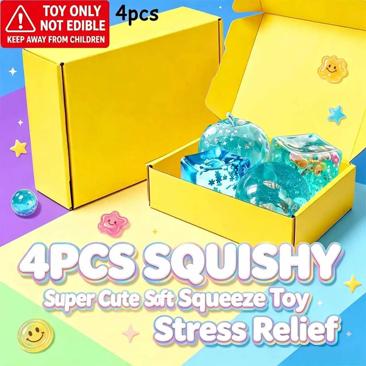 Premium Seashell Ice Cube Squishy Stress Toy - Soft Sensory Fidget Cube with Slow-Rise Texture Rewards Every Press, Non-Toxic Squishies Fidgets for Anxiety Relief, Home Supplies Stress Relief Toy for Adults, Soft Squishy
