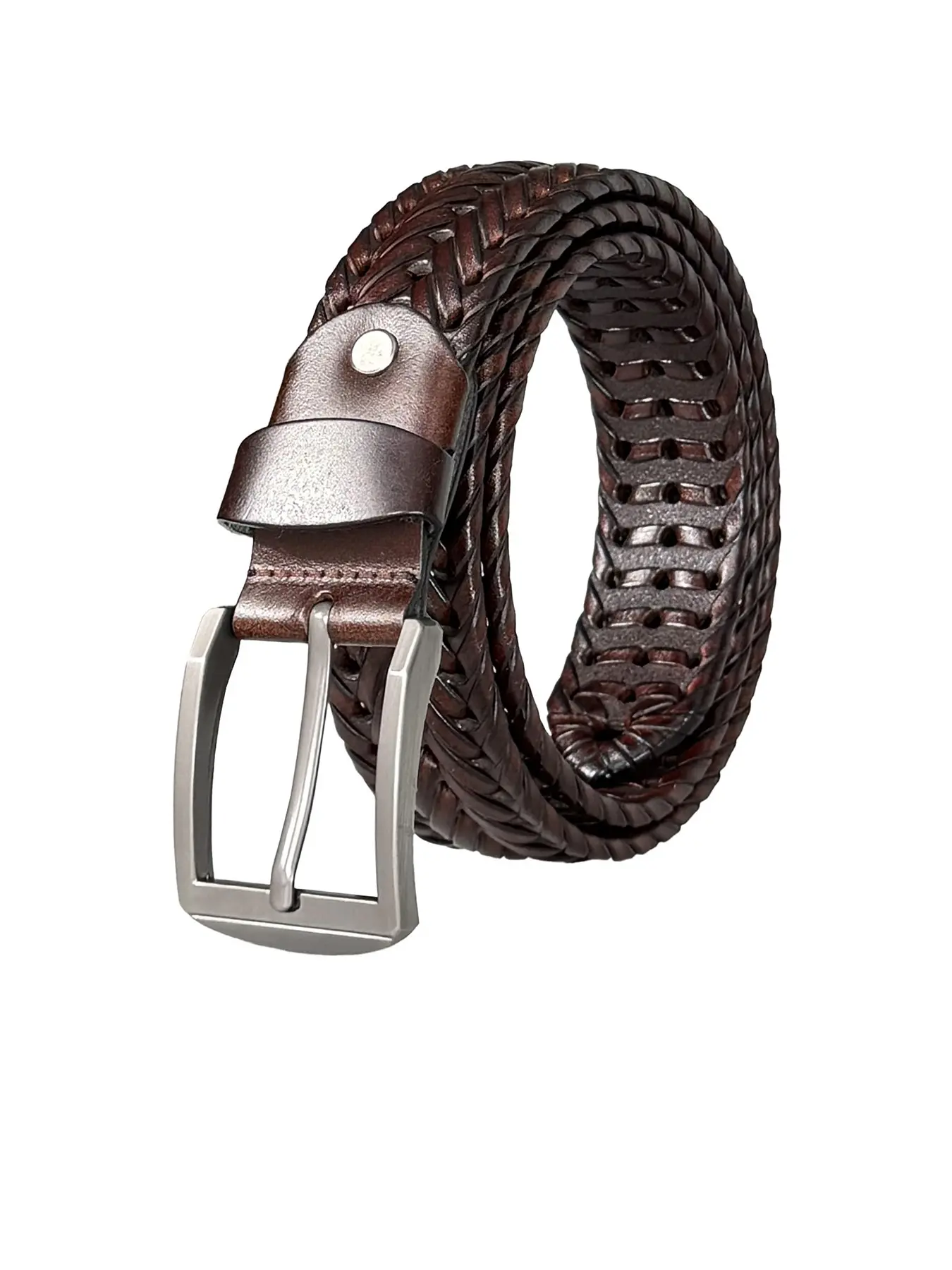 Hand-knitted belt, men’s vintage leather strap, stylish, breathable, metal buckle, waistband, Vintage Leather Belts