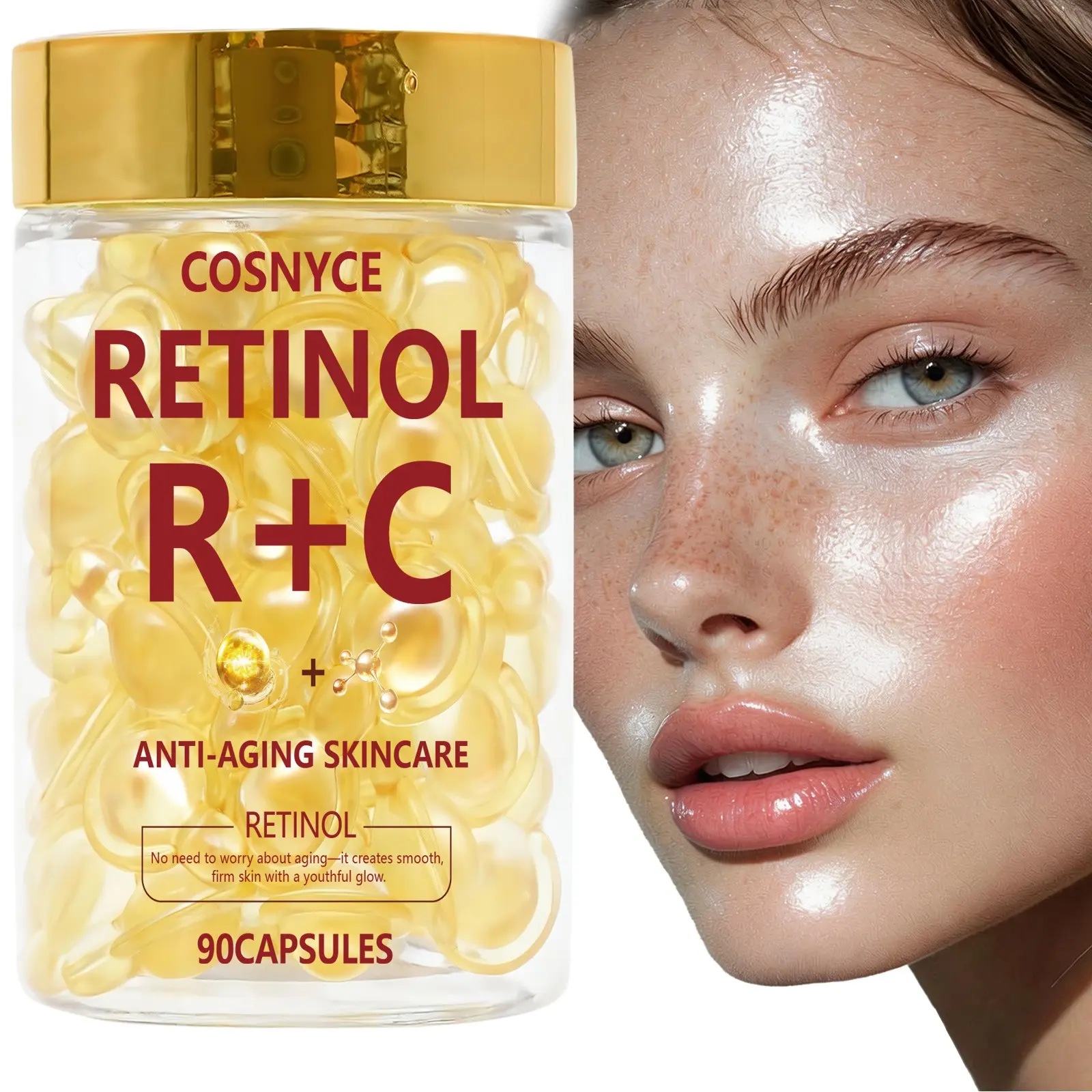 Cosnyce Vitamin C Facial Essence Capsules, Contains Retinol + Vitamin C, Tightening & Nourishing Serum, for Rough Pores, Day & Night Skincare