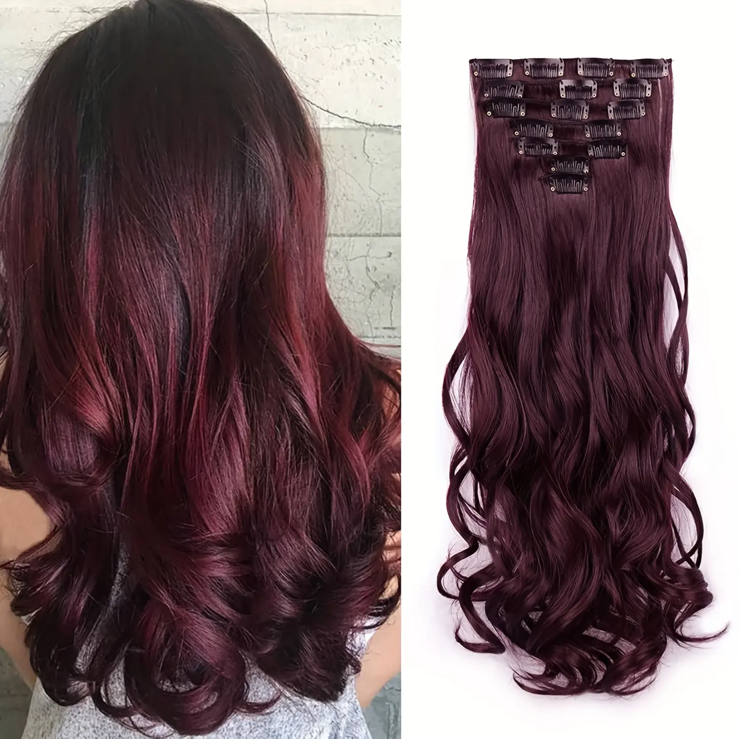 22-inch long curly hair seven-piece set with clips, large wavy curls, daily fashion, best-selling item for Black Friday, New Year's gift, Mother's Day gift