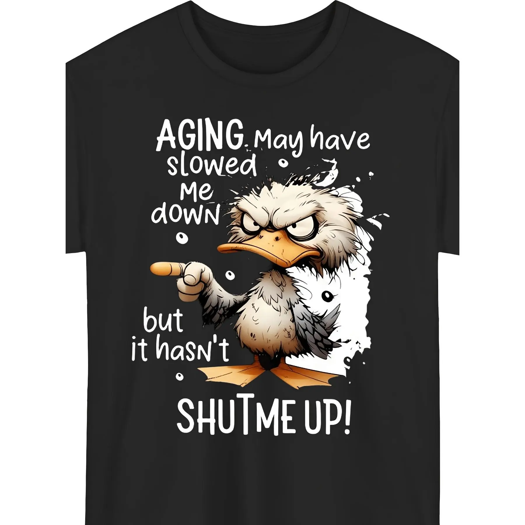 Men's Cotton Regular Fit Street Style T-Shirt - Short-Sleeve, Round Neck, Casual, Angry Cartoon Bird Graphic, Humorous "Aging Slowed Me But Didn't Stop Free Speech" Print, Textured Knit Menswear Top, Shortsleeve, Classic