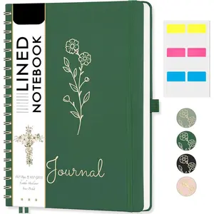 A4 College Ruled Spiral Notebook, Large 8.27"x11.2", 110 Numbered Pages, 100GSM Ink-Proof Faux Leather Hardcover Lay-Flat Lined Journal for Work Office School Writing, Dark Green