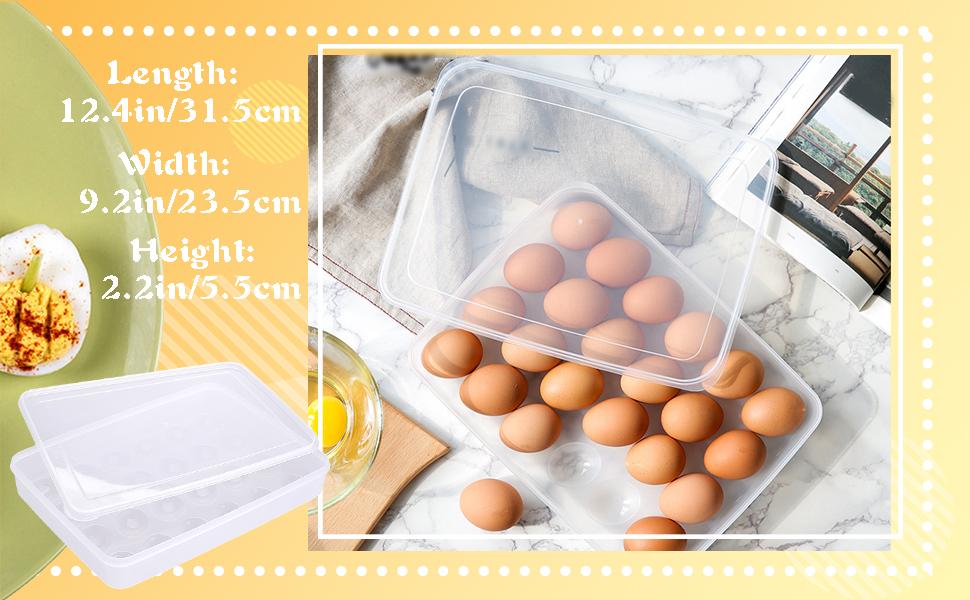 24 Egg Holders for Refrigerator,1 Set Clear Deviled Egg Tray with Lid,Plastic Egg Storage Container,Egg Organizer for Protect and Keep Fresh,24 Egg Tray