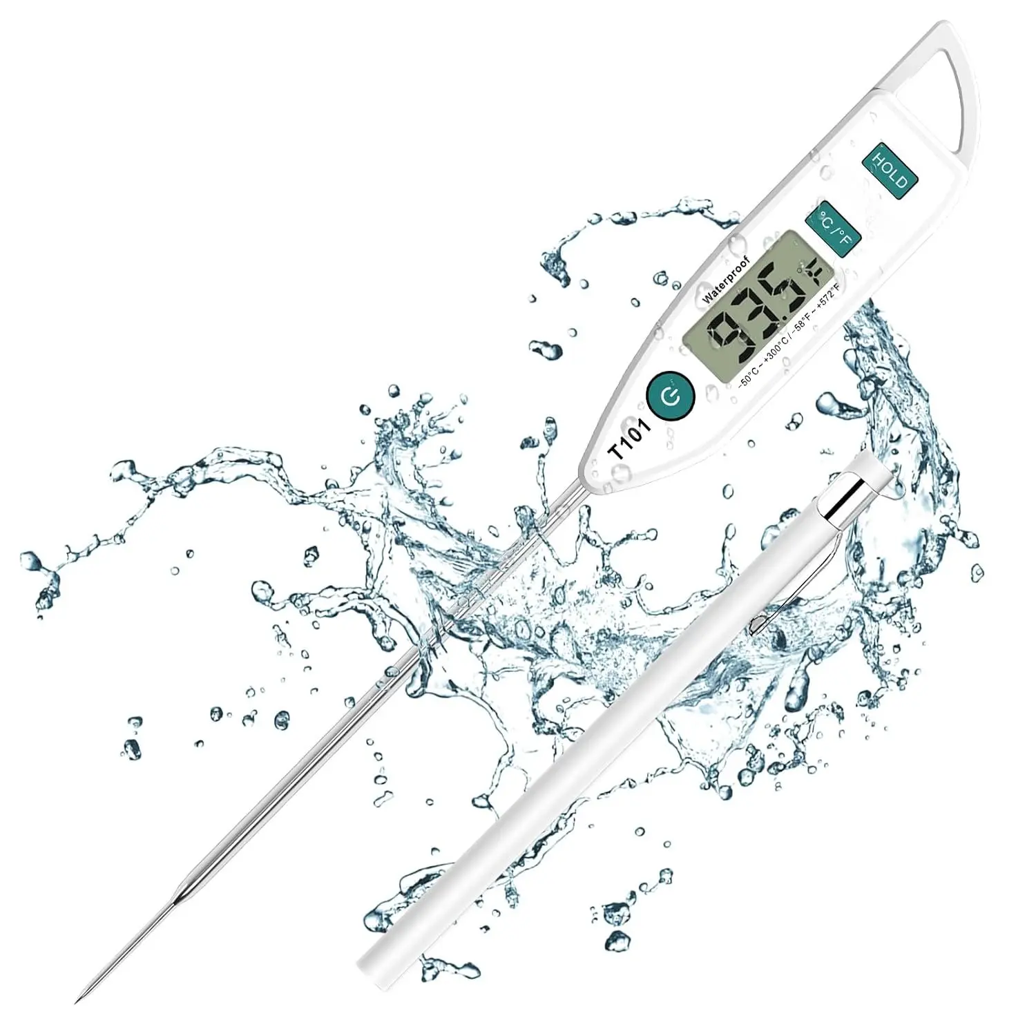 Kitchen Stainless Steel Digital Measuring Thermometer Utensil - IPX7 Waterproof for Liquid, Oil, Meat Cooking, Utensils