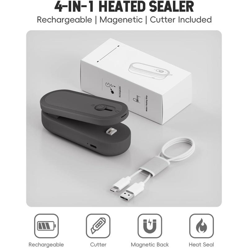 Mini Bag Sealer with Cutter and Magnet, 1800mAh Rechargeable Bag Resealer Handheld, Portable Heat Sealer for Heavy-Duty Plastic Snack & Chip Bags, Upgraded, Gift for Women, Food Saver, Kitchen Storage
