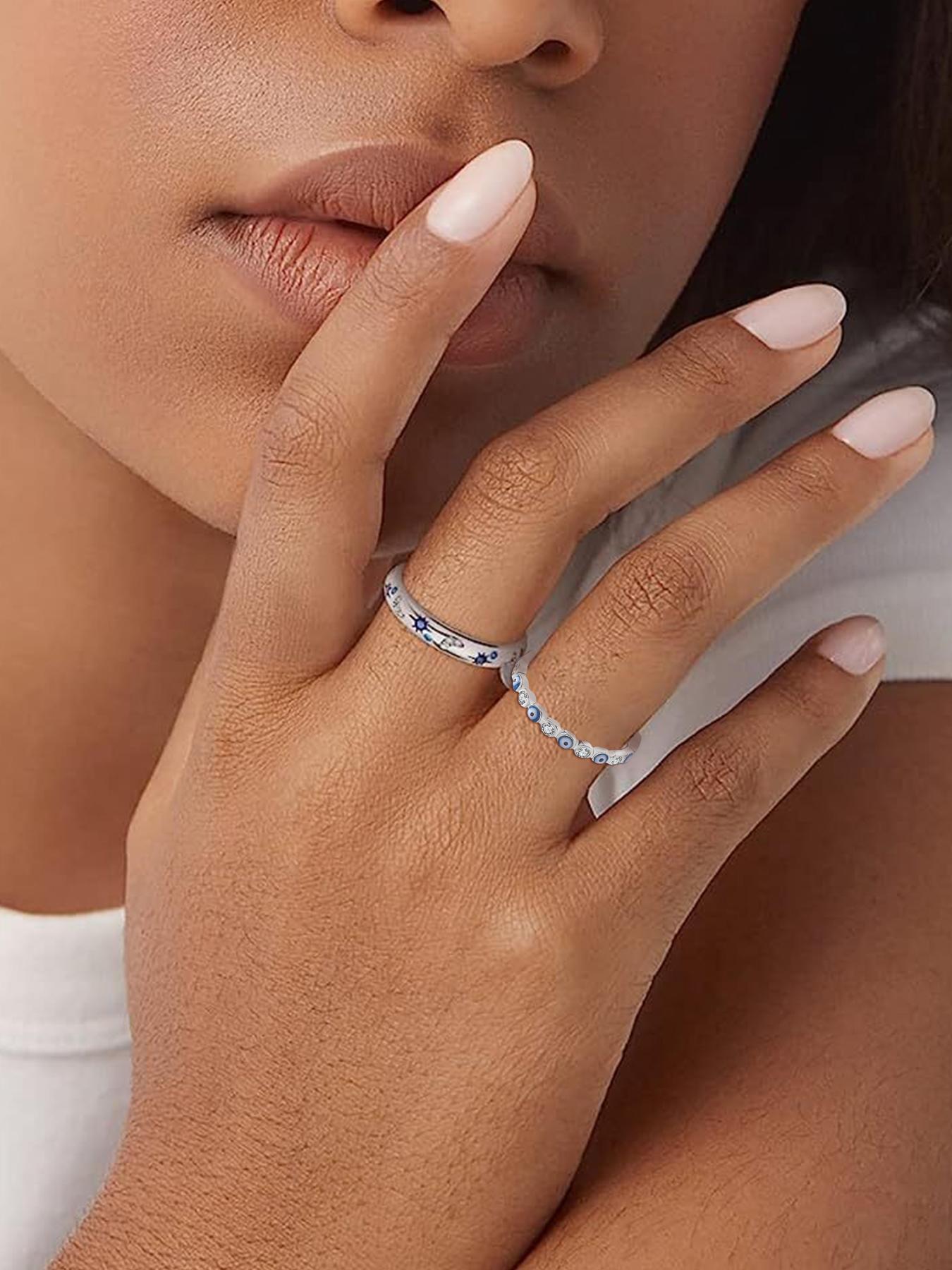 925 Sterling Silver Fashion Eye & Star & Moon Design Ring, Artificial Zircon Decor Ring, Fashion Jewelry Accessories for Women, Birthday Gift, Spellbound Ring