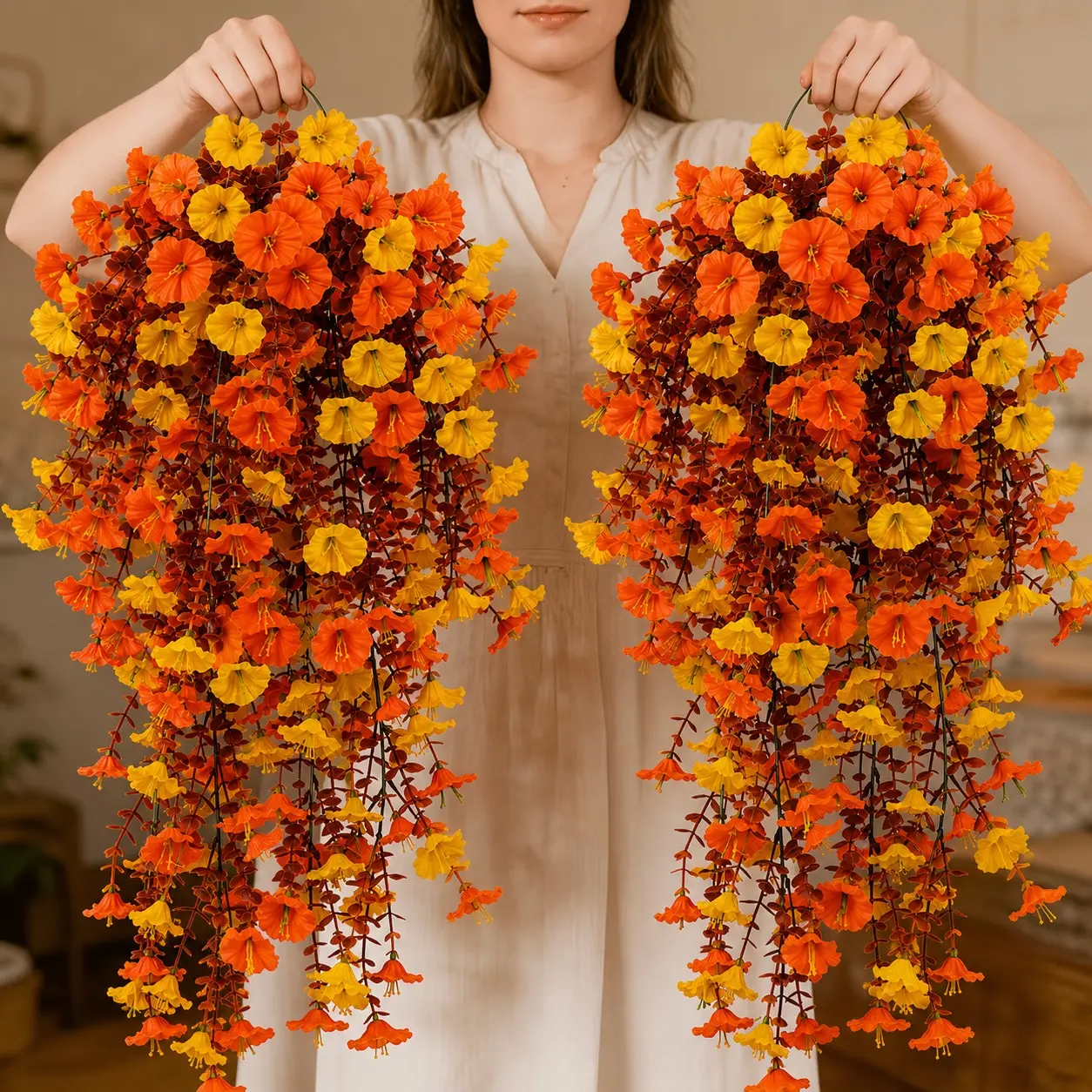 2 Bundles Autumn Artificial Morning Glory Wall Hang, Waterproof Sunscreen Fade-Resistant, Outdoor Decor for Gardens, Shops, Weddings