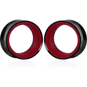 2PCS Two-Tone Ear Tunnels Plugs Hollow Double Flared Ear Gauges, Hypoallergenic Earrings Expanders Tunnels Stretchers Body Piercing Jewelry for Women and Men(8mm-16mm)