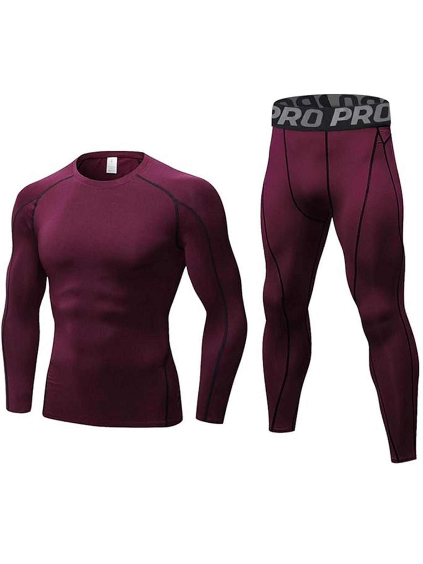 Men's Letter Tape Thermal Underwear Set, Long Sleeve Compression Top & Leggings, Casual Comfy Warm Underwear Set for Fall & Winter