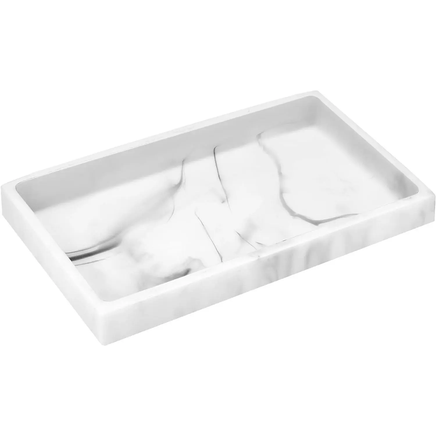 Marble White Resin Bathroom Vanity Tray Countertop Organizer, 10 x 6 Inch, Non-Slip Waterproof, Easy Wipe Clean, Holds Jewelry Toiletries Soap, Fits Bath Kitchen VanityGift