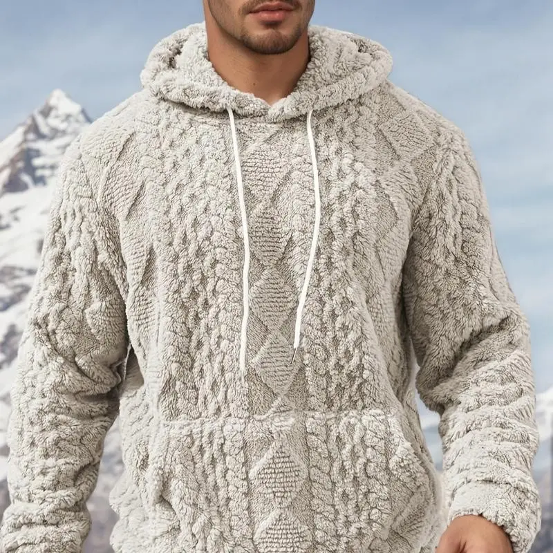 New Autumn and Winter 2025 Men's Pure-Color Hooded Warm Wool Sweater Geometric Print Hooded Sweatshirt plus size fall outfits casual versatile street punk style fit vacation Trend Print Hooded Sweater QR Code F You Hoodie season gift streetwear pullo