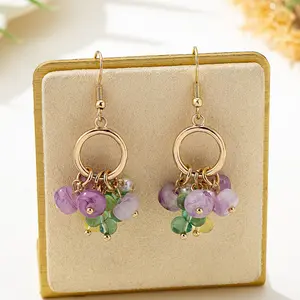 Cute fruit purple grape string fringed earrings, ear hook irregular temperament sweet street shot earrings