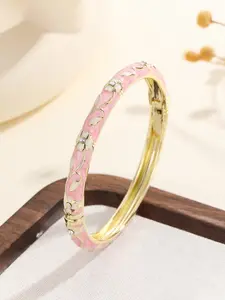 Cloisonné Style Hinged Enamel Bangle for Women, Gold Plated Floral Vine Cuff with Sparkling Crystal Accents, Elegant Vintage Jewelry Gift