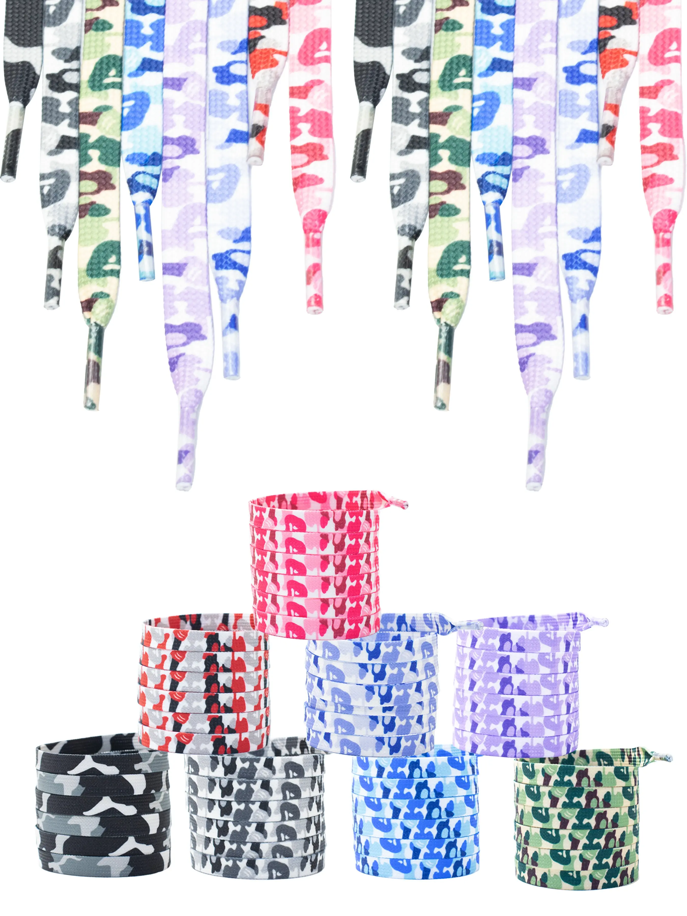 8 Pairs 2026 Trendy Irregular Cloud Pattern Multicolor Camouflage Street Style Sneaker Laces, Sporty All-Season Shoelaces