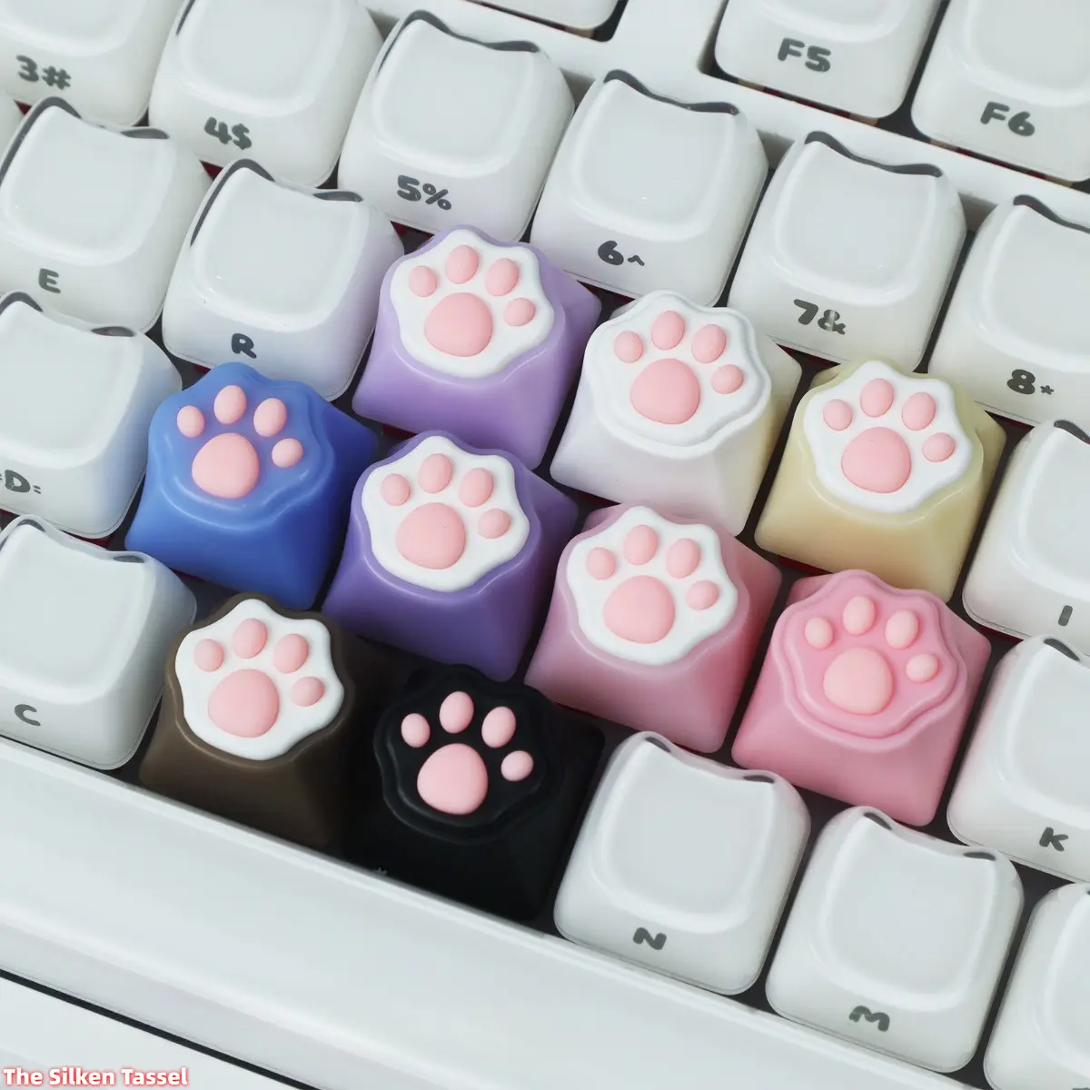 4pcs Color girl powder cute 3D soft cute silicone cat claw keycap ESC personalized gift keyboard cap