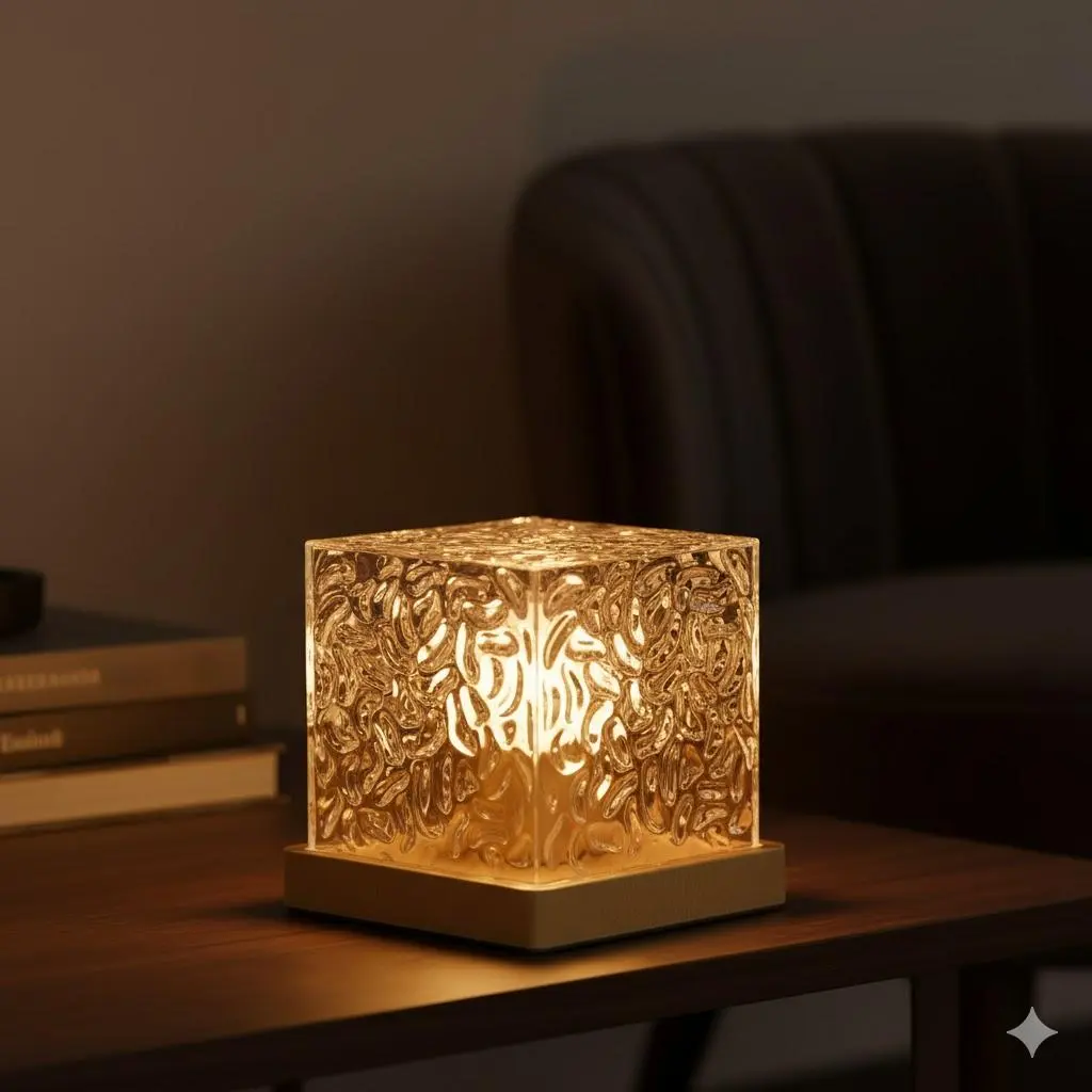 Cube Water Ripple Projector Lamp, RGB Ocean Wave Ambient Night Light, Remote Control Crystal Cube Mood Light for Bedroom Home Decor Gift，RGB Atmosphere Night Light Bedside Table Decor Romantic Gift, Decorative Lamp