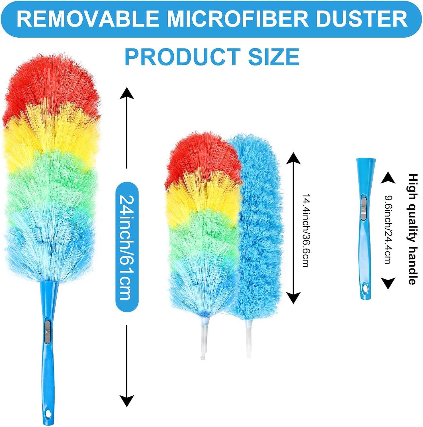 Rainbow Static Duster 24inch  Microfiber Electrostatic Dusters with 2 Beandable and Washable Duster  for Cleaning , Office,