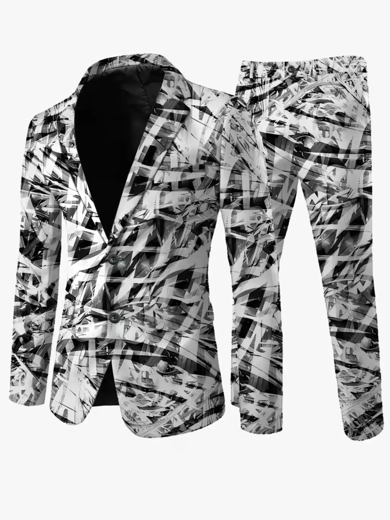 Men's Two-Piece Abstract Graffiti Print Blazer Set, Artistic Long Sleeve Slim Fit Jacket and Pants, Casual All-Season